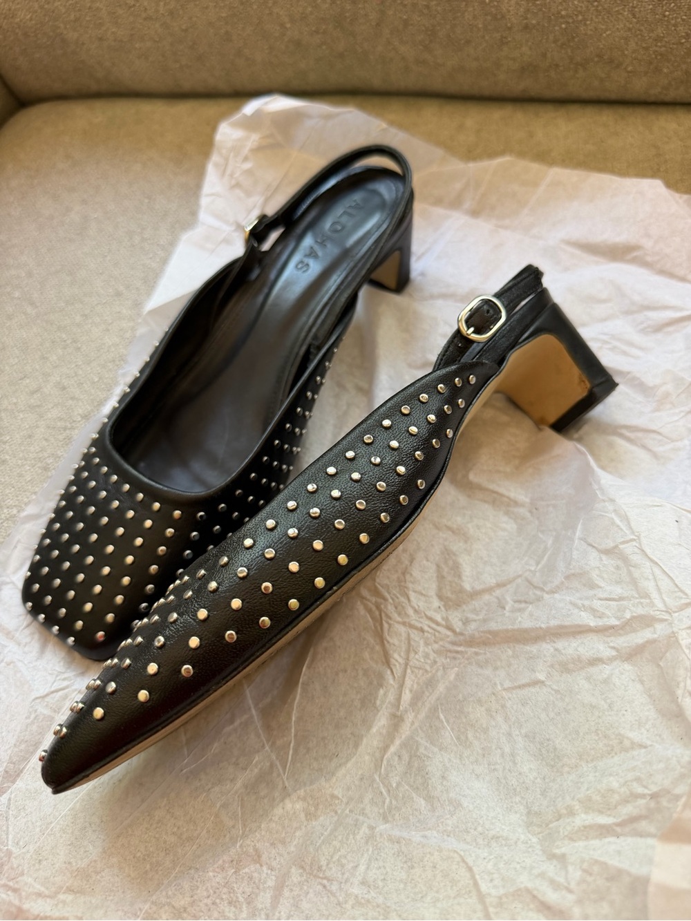 Alohas Lindy Studs Black Leather Slingback Pumps Size 38 US 7.5 $224 Retail - Picture 7 of 12